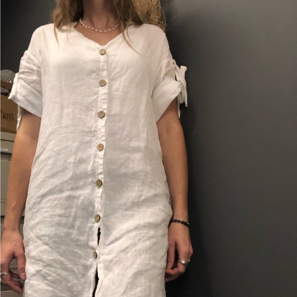 WHITE LINEN BUTTON UP SHIRT - Picture 8 of 11